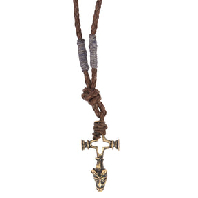 Vargkors necklace – full view with braided leather cord and adjustable knot