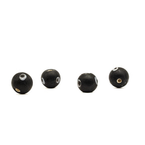 Black glass bead Birka – four beads in a row, eye decoration and holes visible in different positions