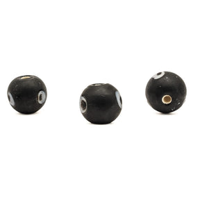 Black glass bead Birka – three beads seen from the side, eye decoration and holes at different angles