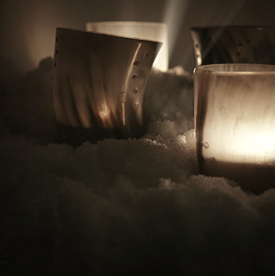 Ljuslyktor i naturligt horn, tealight holder med geometriska mönster