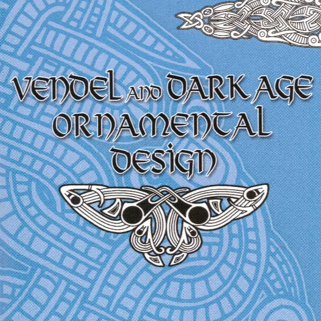 Baksida av bok om Vendel och Dark Age ornamental design.