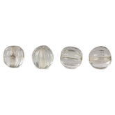 Fyra transparenta glaspärlor med horisontell facettering, ungefär 10 mm.