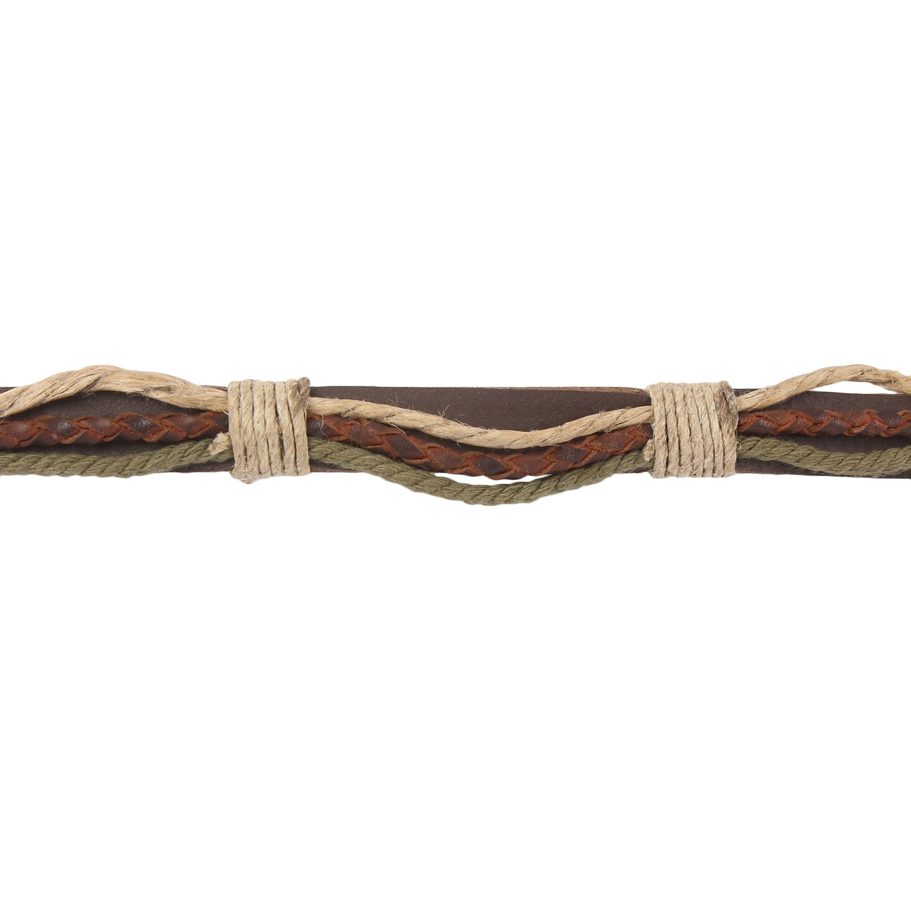 Vestre Vikingaarmband flätad läder, grönt garn och bindgarn.