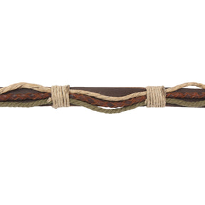 Vestre Vikingaarmband flätad läder, grönt garn och bindgarn.