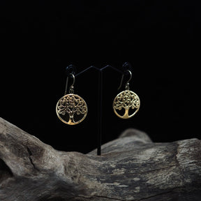 Par blandmetall Tree of Life/Yggdrasil örhängen med silver och guldpläterad finish, detaljerat träd- och rotmotiv