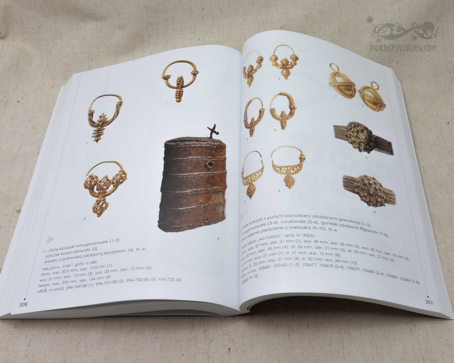 Museikatalog visar Great Moravian guldörhängen och smycken från medeltiden, inklusive tråd-arbetade örhängen, hängsmycken och dekorativa broschfibulor av koppar och brons.