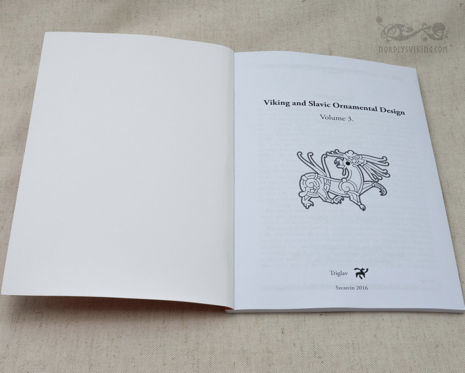 Titelblad av bok om vikingsk och slavisk ornamental design med dedikering och central flätad ramdesign.