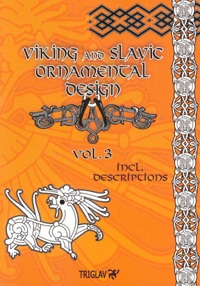 Viking och slavisk ornamental design, volym 3, med orange omslag och illustrerad vingad varelse
